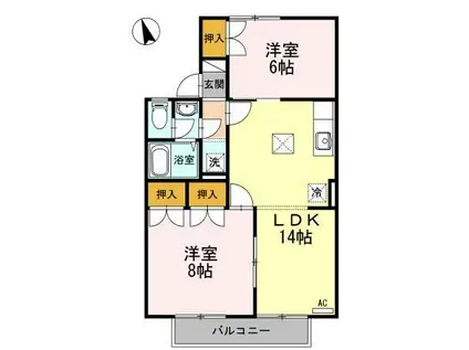 パウゼ・ドゥ・アピスB棟(2LDK/2階)の間取り写真