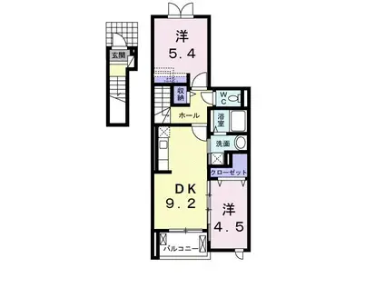 レジデンス花笠(2DK/2階)の間取り写真