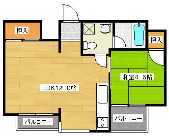 グリーンハイツ多田(1LDK/5階)の間取り写真