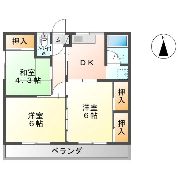 ラフォーレ国分(3K/2階)の間取り写真