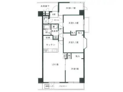恒陽マンション小田急相模原(4LDK/5階)の間取り写真