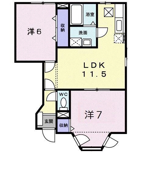 エクセルハイムII(2LDK/1階)の間取り写真