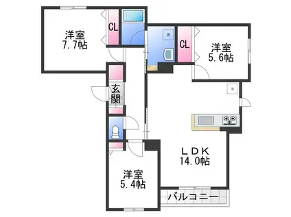 シャーメゾン アクシス(2LDK/2階)の間取り写真