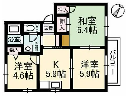ノスタルジーハイツ B棟(3K/2階)の間取り写真
