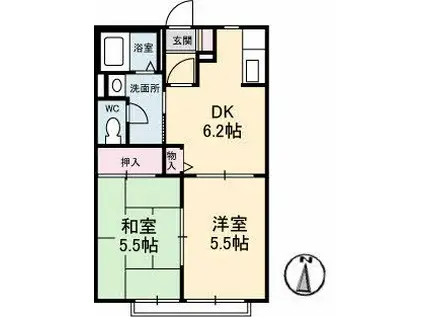 ヴィラージュゆきC(2DK/1階)の間取り写真