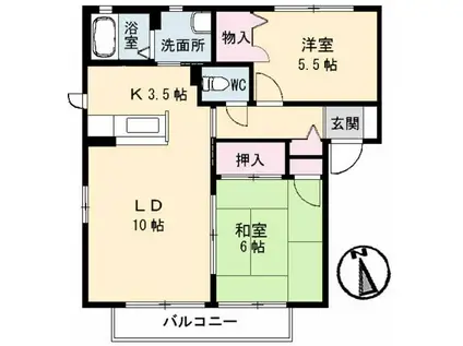 アンソレイユ A棟(2LDK/1階)の間取り写真