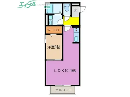 エクセルーム K-III(1LDK/2階)の間取り写真