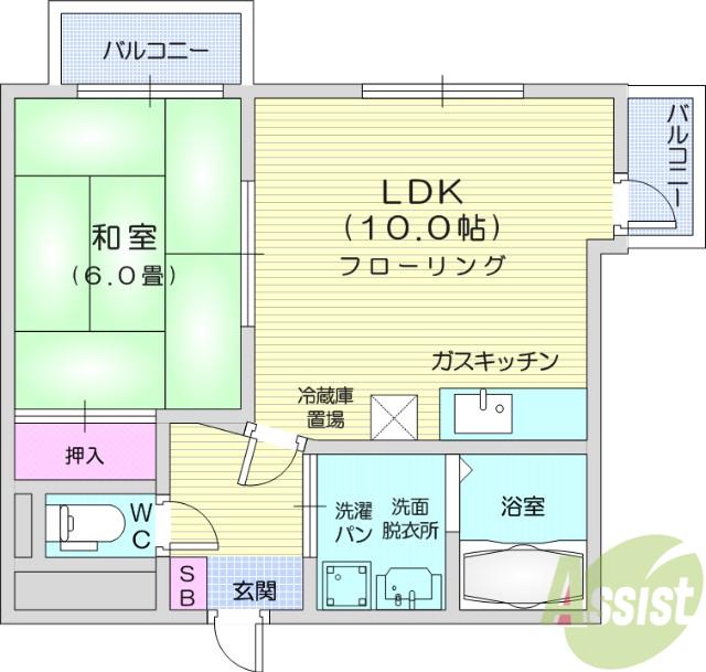 KS宮城野(1LDK/4階)の間取り写真