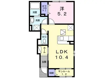 ソアーヴェ(1LDK/1階)の間取り写真