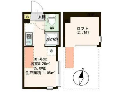 ハーモニーテラス神谷IV(ワンルーム/1階)の間取り写真