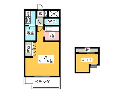 CHEZ-MOI 千日(1K/2階)の間取り写真