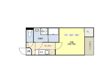 クイーンズコートII(1K/3階)の間取り写真