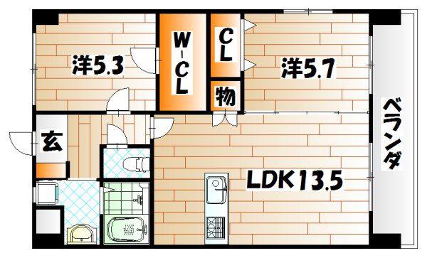 ザ・ヒルズ戸畑(2LDK/4階)の間取り写真