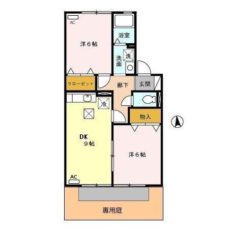 VILLALOUNIE(2DK/1階)の間取り写真