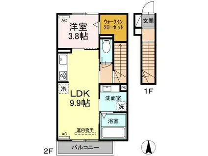 ルーチェ野口町(1LDK/2階)の間取り写真