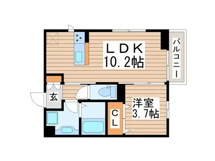 エクセラン B(1LDK/1階)の間取り写真
