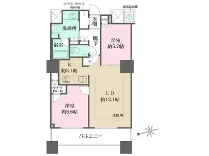 ザ・パークハウス西新宿タワー60(2LDK/14階)の間取り写真