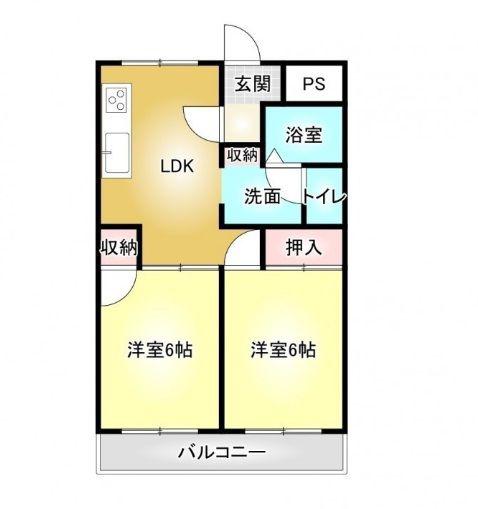 アーバンコート泉宮(2DK/1階)の間取り写真