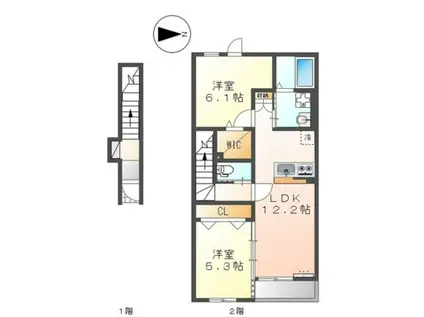 グランディール(2LDK/2階)の間取り写真