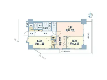 ライオンズプラザ湘南藤沢(2LDK/6階)の間取り写真