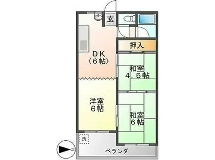 コーポかさはら(2LDK/2階)の間取り写真