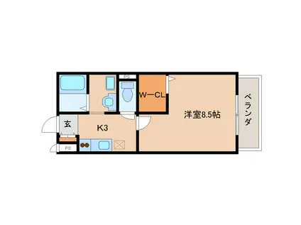 サンロイヤルI(1K/2階)の間取り写真