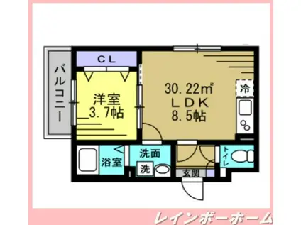 AJ南流山(1LDK/3階)の間取り写真