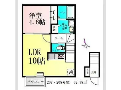 CLOUDNINE台原(1LDK/2階)の間取り写真