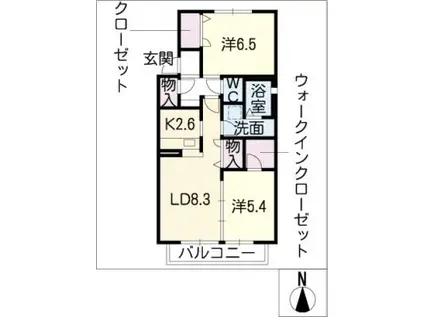 アニマルワン C棟(2LDK/2階)の間取り写真