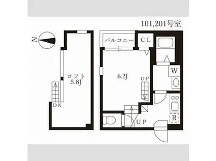 ハーモニーテラス河岸町II(1K/1階)の間取り写真
