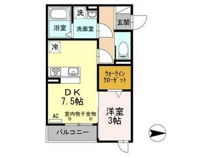 エバラン(1DK/2階)の間取り写真