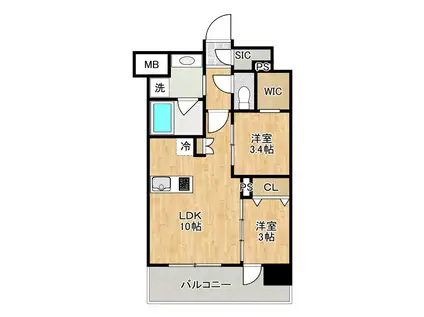 コンフォリア・リヴ京橋(2LDK/7階)の間取り写真