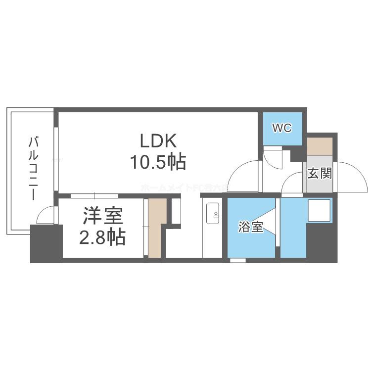 ワールドアイ大阪フェリーチェ(1LDK/3階)の間取り写真