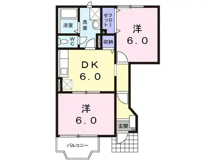 シルクガーデン(2DK/1階)の間取り写真
