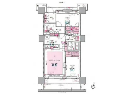 プラウドタワー郡山(2LDK/8階)の間取り写真