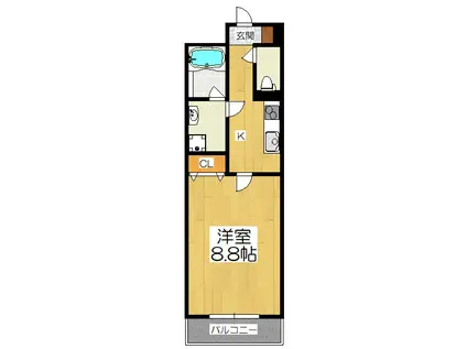 パインフィールド御陵(1K/3階)の間取り写真