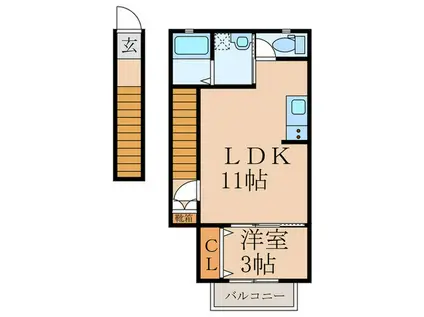 ブルーマリヌG棟(1LDK/2階)の間取り写真