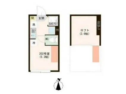 ハーモニーテラス上井草V(ワンルーム/2階)の間取り写真