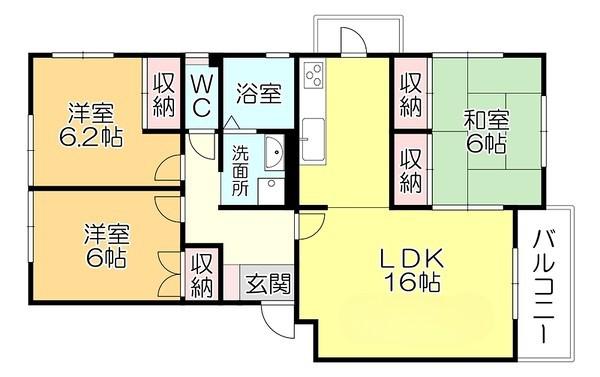 ディアコートE(3LDK/1階)の間取り写真