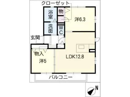 ソレアード A棟(2LDK/2階)の間取り写真