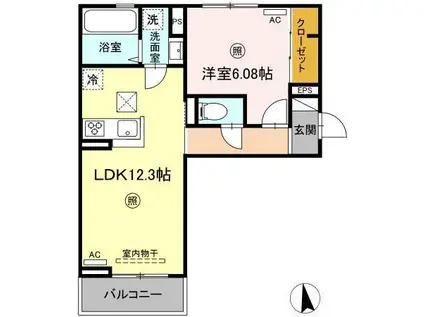 セジュールちさと V(1LDK/1階)の間取り写真