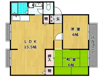 サンビレッジ池之宮A棟(2LDK/2階)の間取り写真