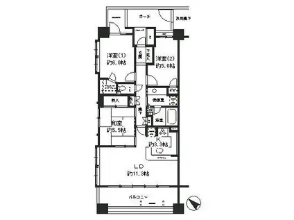 パーク・ホームズ二子多摩川フェアアリーナ(3LDK/7階)の間取り写真
