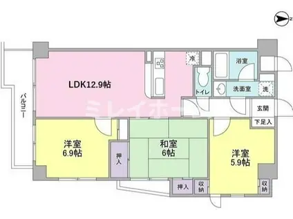 クレストコート(3LDK/4階)の間取り写真