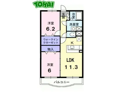 ルピナス A棟(2LDK/3階)の間取り写真