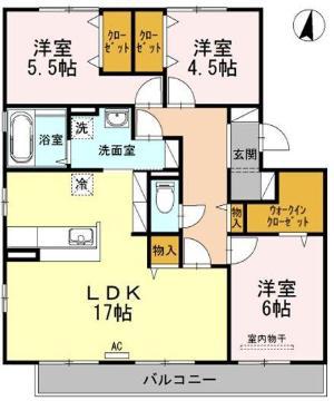 ファミーユ南手城(3LDK/3階)の間取り写真