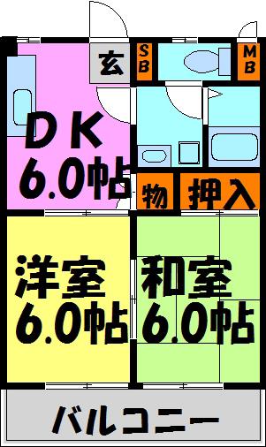 シャルムオーリンI(2LDK/2階)の間取り写真