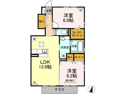 ディアコート佐土原II(2LDK/1階)の間取り写真