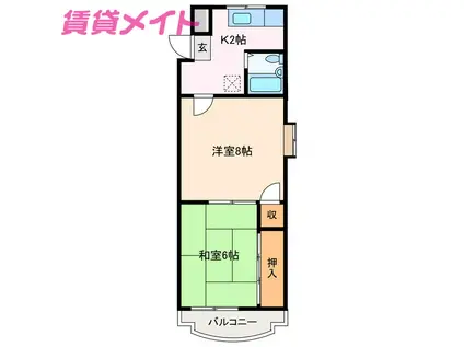 メロディハイツPARTII(2K/3階)の間取り写真