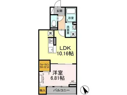 アンジュール新田(1LDK/3階)の間取り写真